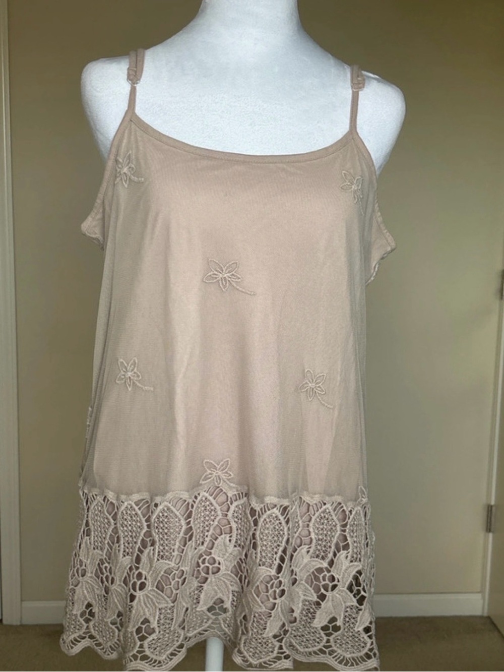 Monroe & Main Beige Lace-Hem Chemise
